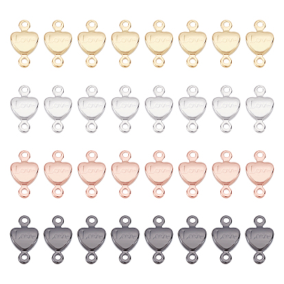 32Pcs 4 Colors Brass Links Connectors, Lead Free & Cadmium Free & Nickel Free, Heart with Word Love, For Valentine's Day
