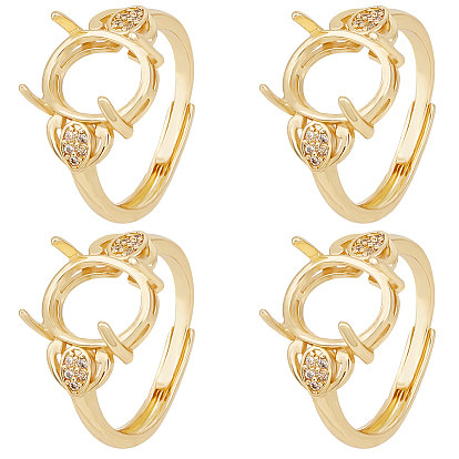 4шт. латунные кубические цирконии регулируемые компоненты кольца-солитера, 4 настройки кольца зубца когтя, овальные, долговечный, без кадмия и без свинца