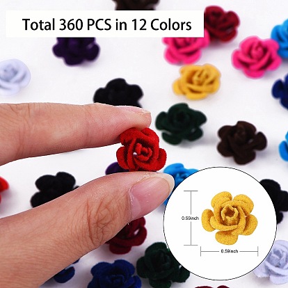 360Pcs 12 Colors Flocky Aluminum Beads, Rose Flower
