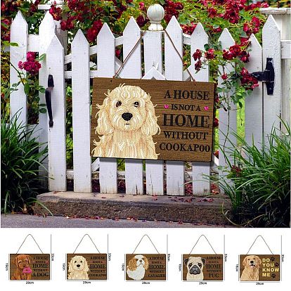 DIY Dog Portrait Diamond Painting Wood Door Hanging Sign Kits, including Acrylic Rhinestone, Diamond Sticky Pen, Tray Plate & Glue Clay, Cockapoo/Pug/Golden Retriever Pattern