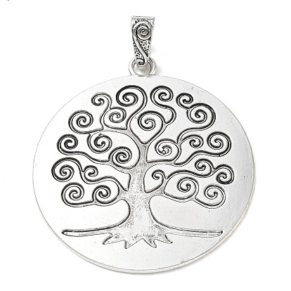 Tibetan Style Alloy Big Pendants, Flat Round with Tree of Life Charms