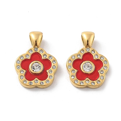 Acrylic Pendants, with Ion Plating(IP) 304 Stainless Steel Rhinestone Findings, Real 14K Gold Plated, Flower & Butterfly