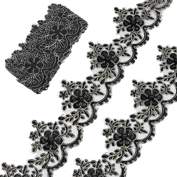 5ярды полиэстеровой кружевной ленты для вышивания, Цветочная отделка для украшения свадебного платья