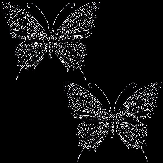 2Pcs Resin Hotfix Rhinestone, Iron on Appliques, Costume Accessories, for Clothes, Bags, Pants, Butterfly