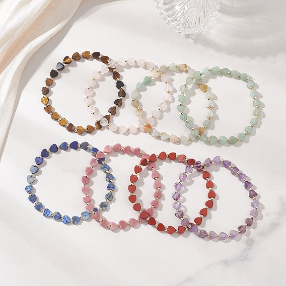 Эластичные браслеты в форме сердца из натуральных драгоценных камней и гальванически покрытых немагнитных синтетических гематитовых бусин для женщин.