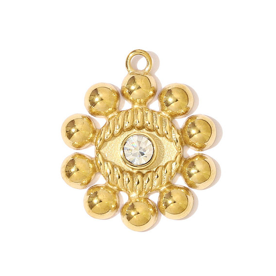 304 из нержавеющей стали горный хрусталь подвески, цветок с подвесками в виде глаз, ионное покрытие (ip)