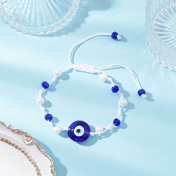 Браслеты из лэмпворка, стеклянного жемчуга и стеклянных бусин, Браслеты из нейлоновой нити плетеные для женщин, круглый и сглаз