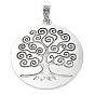 Alliage de style tibétain gros pendentifs, plat rond avec breloques arbre de vie