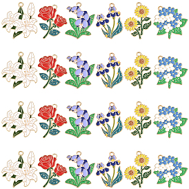 24 шт 6 стили подвески из цинкового сплава с эмалью, золотой свет, цветок