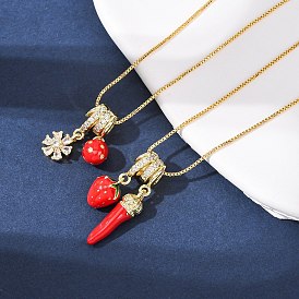 Латунные подвески с микропаве из прозрачных кубических цирконий и красной эмалью, реальный 18 k позолоченный, стойки покрытие, долговечный, без кадмия и без свинца