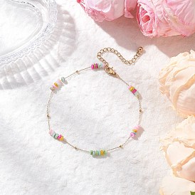 Браслеты на ногу из окрашенных дисков с натуральными бусинами из ракушек 304 из нержавеющей стали, красочный