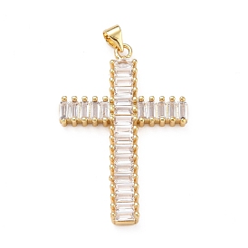 Brass Micro Pave Clear Cubic Zirconia Pendants, Cross