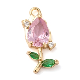 Латунные микро проложить кубического циркония подвески, без кадмия, без никеля и без свинца, тюльпан, розовые