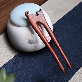 Chinese Style Cat Rosewood Hair Forks, U Shaped Hairpin, for Women Girls