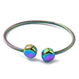 Placage ionique (ip) 304 bracelet à manchette ouverte en corde torsadée en acier inoxydable avec aimant 202 perles rondes plates pour femmes