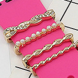 Leaf Alloy Rhinestones Watch Band Charms Set, Imitation Pearl Beads Watch Band Decorative Ring Loops
