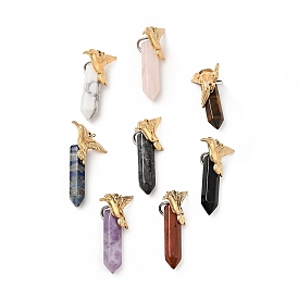 Bird Natural Gemstone Pointed Pendants, with Ion Plating(IP) Platinum & Golden Tone 304 Stainless Steel Findings, Faceted Bullet Charm