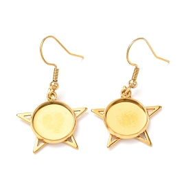 201 Stainless Steel Earring Hooks, with Flat Round Cabochon Settings, Star