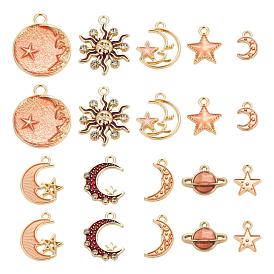 80Pcs 10 Style Celestial Alloy Enamel Pendants, Star & Moon & Planet & Sun