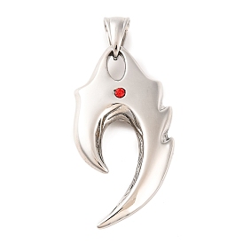 316 Surgical Stainless Steel Pendants, with Rhinestone, Flame Wolf Fang Charm