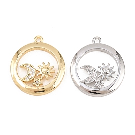 Осенние латунные подвески с микропаве из прозрачного кубического циркония, солнце с лунными чарами