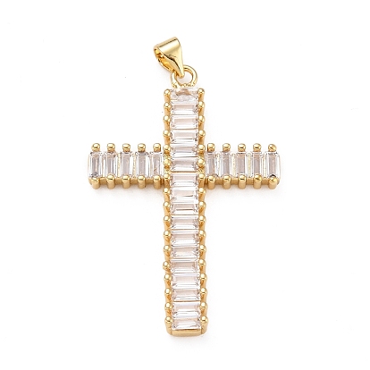 Brass Micro Pave Clear Cubic Zirconia Pendants, Cross
