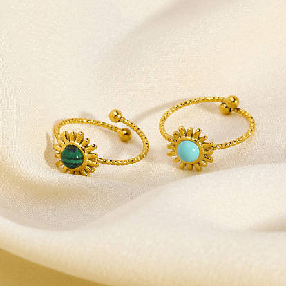 Кольцо с синтетическим драгоценным камнем солнце, манжетное кольцо из нержавеющей стали для женщин, реальный 18 k позолоченный