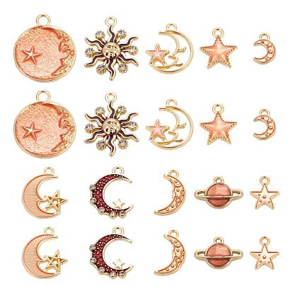 80Pcs 10 Style Celestial Alloy Enamel Pendants, Star & Moon & Planet & Sun