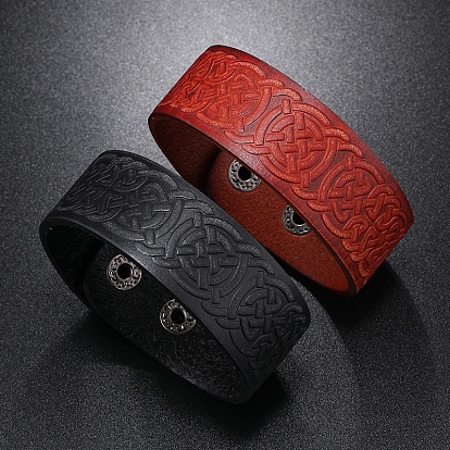 Witch Knot Pattern Cowhide Crod Bracelets, with Iron Clasps