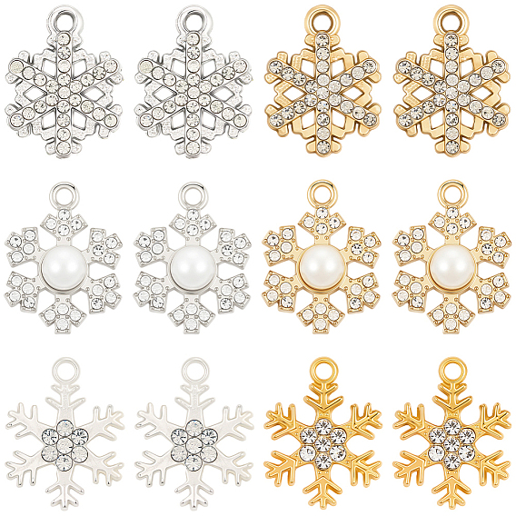 36шт 3 стили подвески со стразами из сплава, прелести снежинки