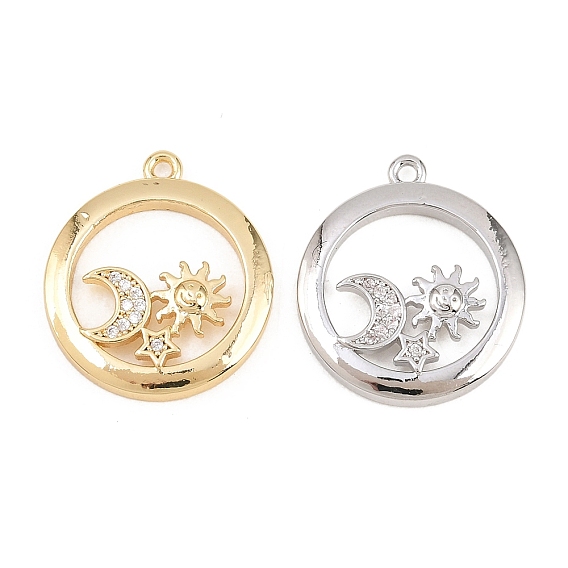 Осенние латунные подвески с микропаве из прозрачного кубического циркония, солнце с лунными чарами