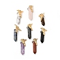 Bird Natural Gemstone Pointed Pendants, with Ion Plating(IP) Platinum & Golden Tone 304 Stainless Steel Findings, Faceted Bullet Charm