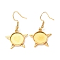 201 Stainless Steel Earring Hooks, with Flat Round Cabochon Settings, Star