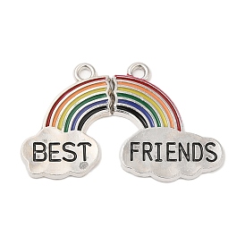 Alloy Enamel Split Pendants, Cadmium Free & Nickel Free & Lead Free, Platinum, Rainbow with Word Best Friends