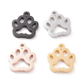 Ion Plating(IP) 304 Stainless Steel Pet Charms, Laser Cut, Dog Footprint
