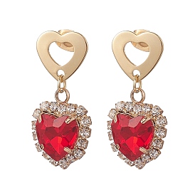 Boucles d'oreilles clous pendantes coeur en verre, or 316 bijoux en acier inoxydable pour femmes