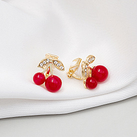 Charming Cherry Earrings with Rhinestones for Girls - Cute and Simple Design