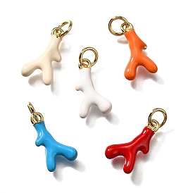 Brass Enamel Pendants, with Jump Ring, Coral Charms, Cadmium Free & Lead Free, Lasting Plated, Real 18K Gold Plated