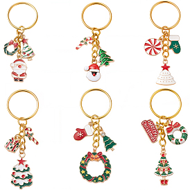 1 Брелки из эмалированного сплава с рождественскими украшениями, с железными разрезными брелоками, золотые