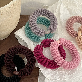 Soft Cute Knitted Hair Ties Set with Fashionable Color Block Plush Elastic Bands - 2 Pieces