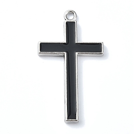 Rack Plating Alloy Enamel Pendants, Platinum, Cross Charm