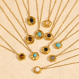 Овальный кулон в виде цветка с драгоценным камнем 304 цепочки из нержавеющей стали для женщин, реальный 18 k позолоченный