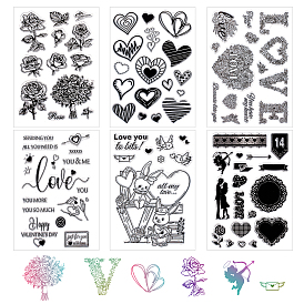 Globleland 6 Sheets 6 Style PVC Plastic Stamps, for DIY Scrapbooking, Photo Album Decorative, Cards Making, Stamp Sheets