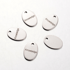 Spray Painted 201 Stainless Steel Pendants, Oval with Words, 17x12x1mm, Hole: 2mm