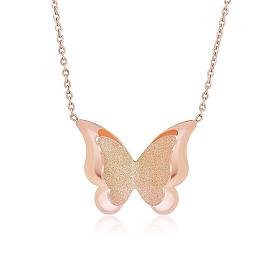 Collar de cadena larga con colgante de mariposa, collar de suéter de oro rosa de acero inoxidable, collar de cadena ajustable con adornos de círculos, joyería de moda para el cuello para mujer