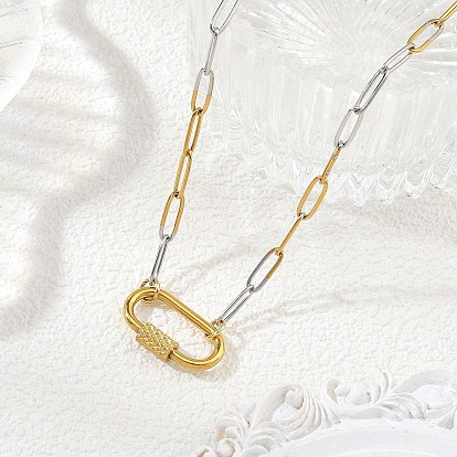 3.5MM Duo Tone Brass Paperclip Chain Necklaces with 304 Stainless Steel Screw Clasps