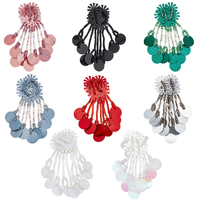 PVC Plastic Paillette Artificial Flower Ornament Accessories, with Tassel, Sew On Patches, Appliques