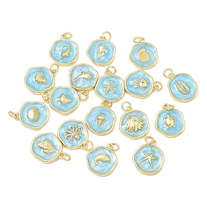 Золотые океанские латунные эмалированные подвески, плоские круглые прелести, голубой