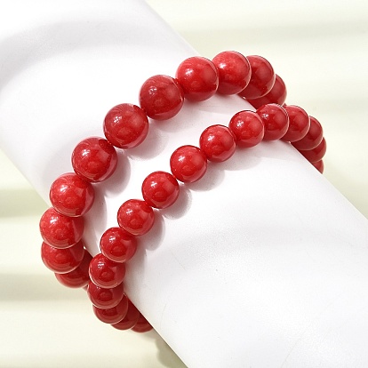 Natürliche, weiß gefärbte Jade-Armbänder mit runden Perlen für Damen