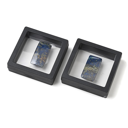 Natural Azurite Cabochons, Flat Back, with Floating Thin Film Display Case, Rectangle